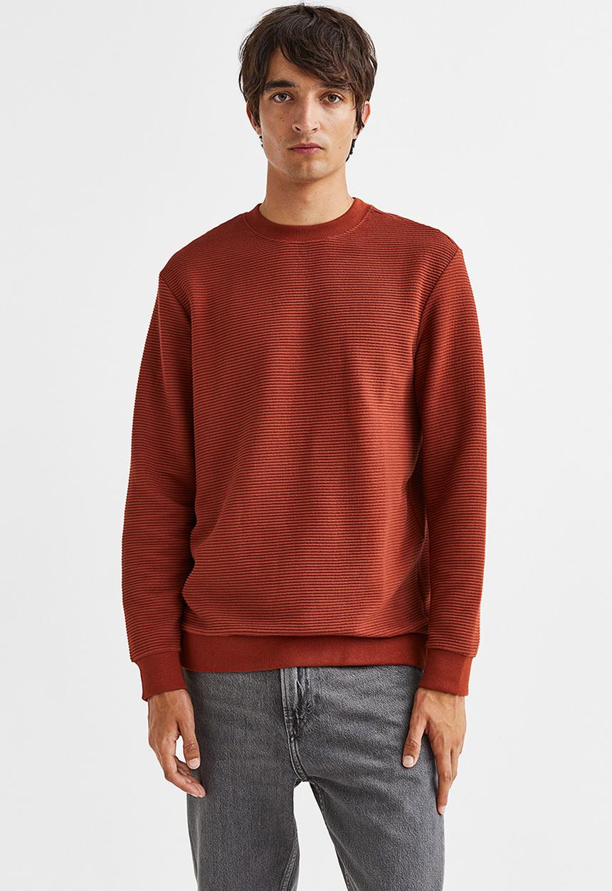 H&M - Regular fit ribbed sweatshirt - rust red