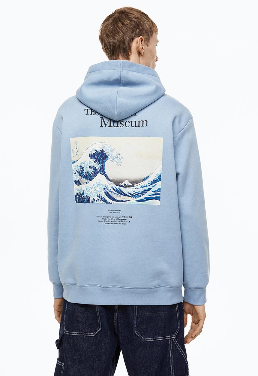 H&M - Relaxed fit hoodie - light blue/the british museum