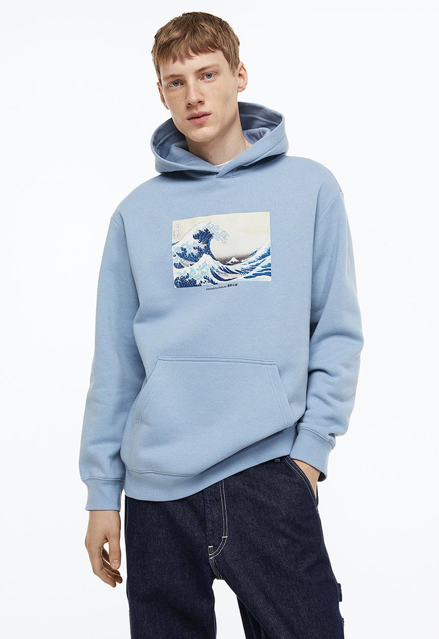 H&M - Relaxed fit hoodie - light blue/the british museum