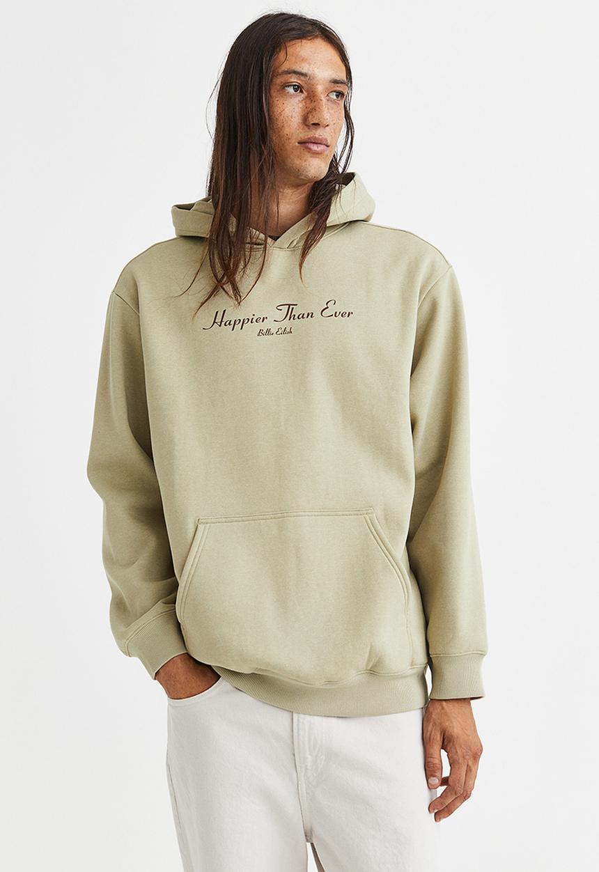 H&M - Relaxed fit hoodie - beige/billie eilish