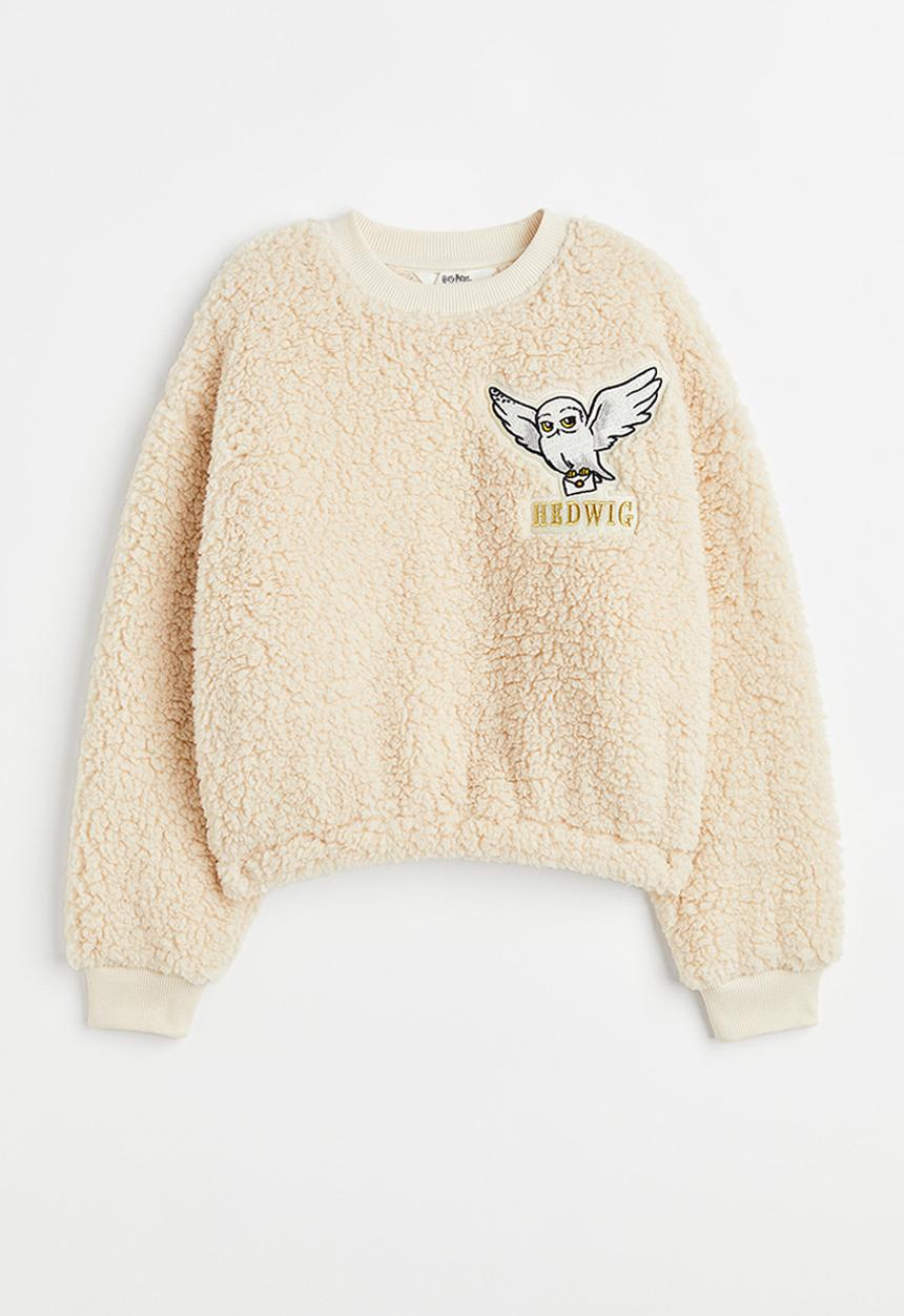 H&M - Appliquéd teddy sweatshirt - light beige/harry potter
