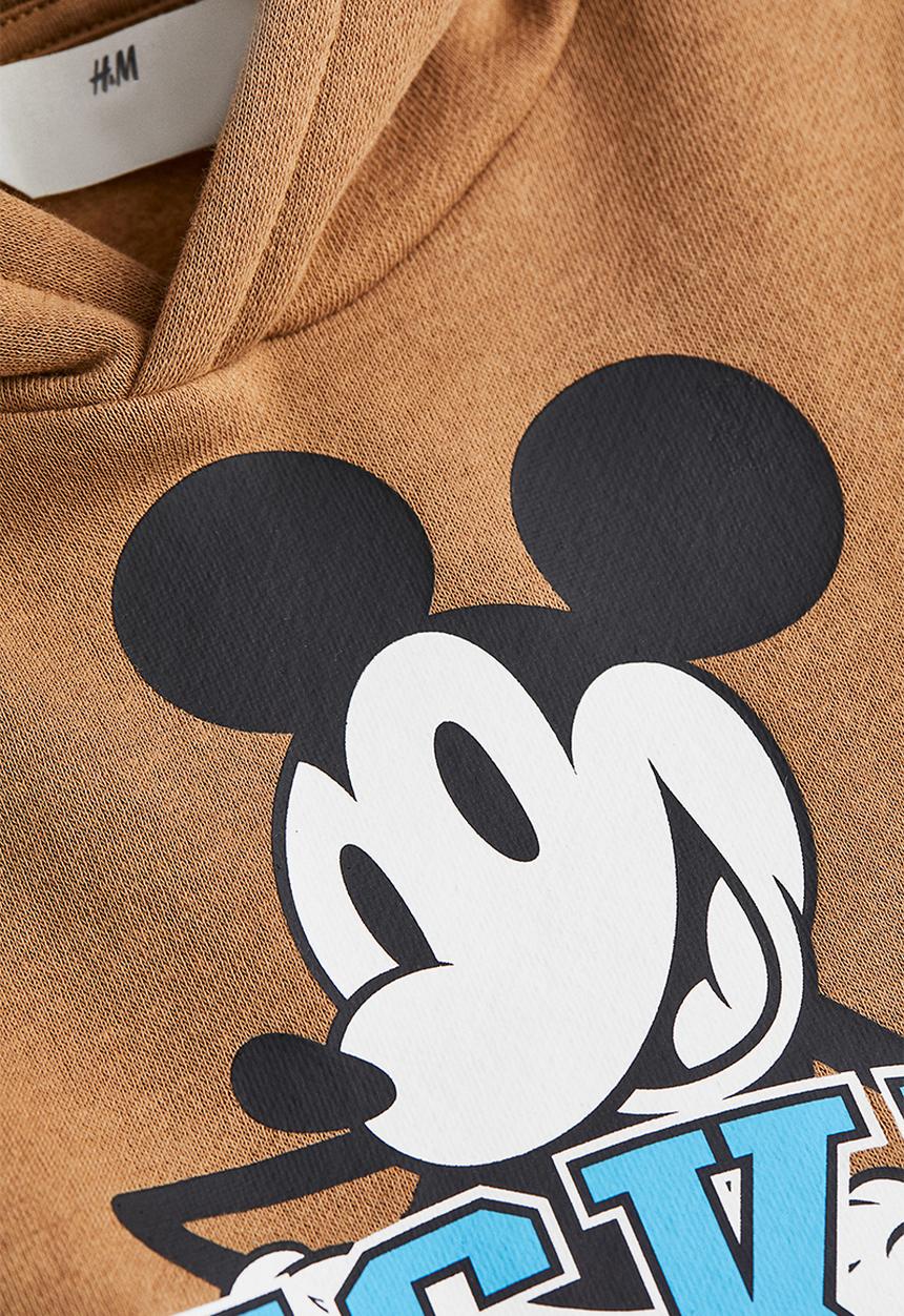 H&M - Printed hoodie - dark beige/mickey mouse