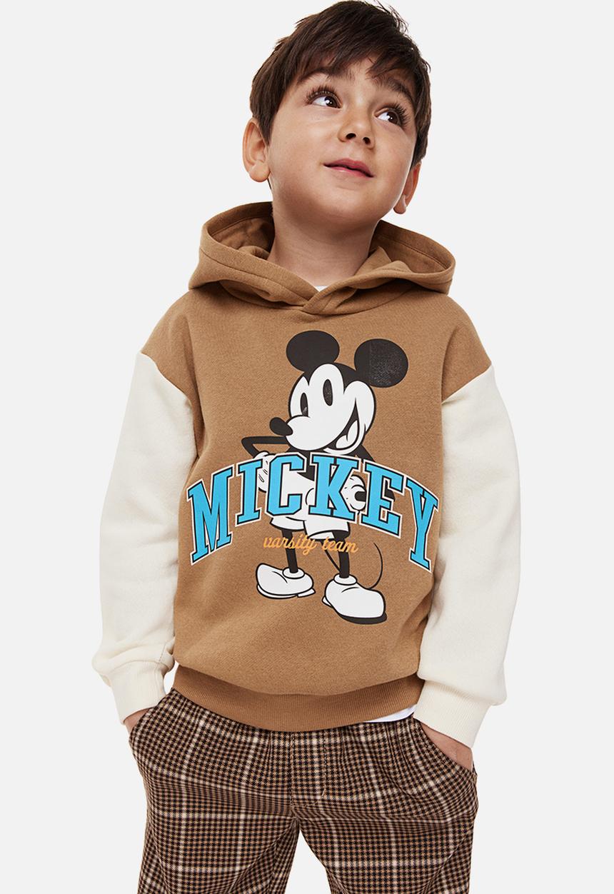 H&M - Printed hoodie - dark beige/mickey mouse