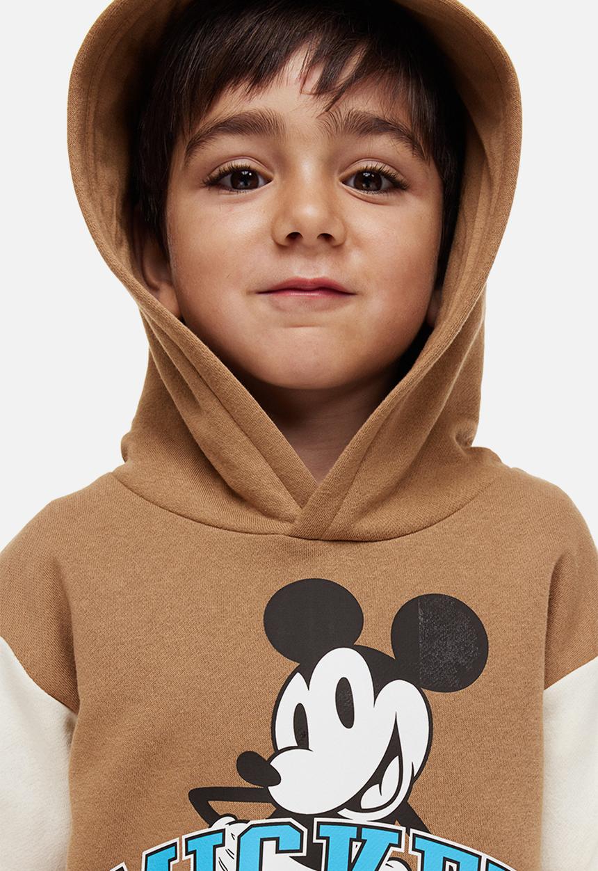 H&M - Printed hoodie - dark beige/mickey mouse