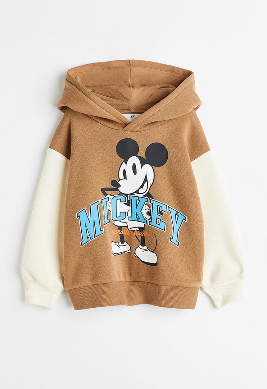 H&M - Printed hoodie - dark beige/mickey mouse