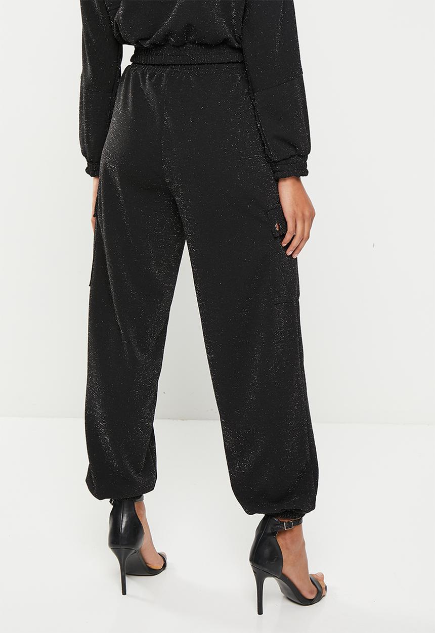 SISSY BOY - Cargo pant with press studs - black sparkle