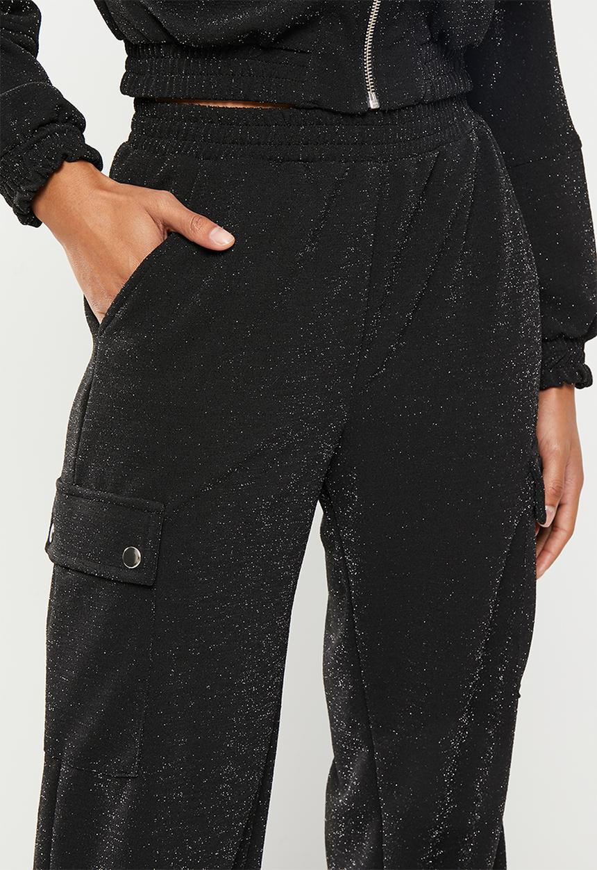 SISSY BOY - Cargo pant with press studs - black sparkle
