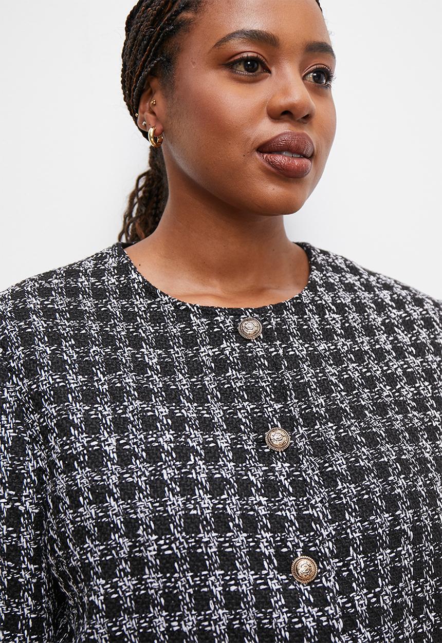 edit - Collarless tweed blazer - black & white