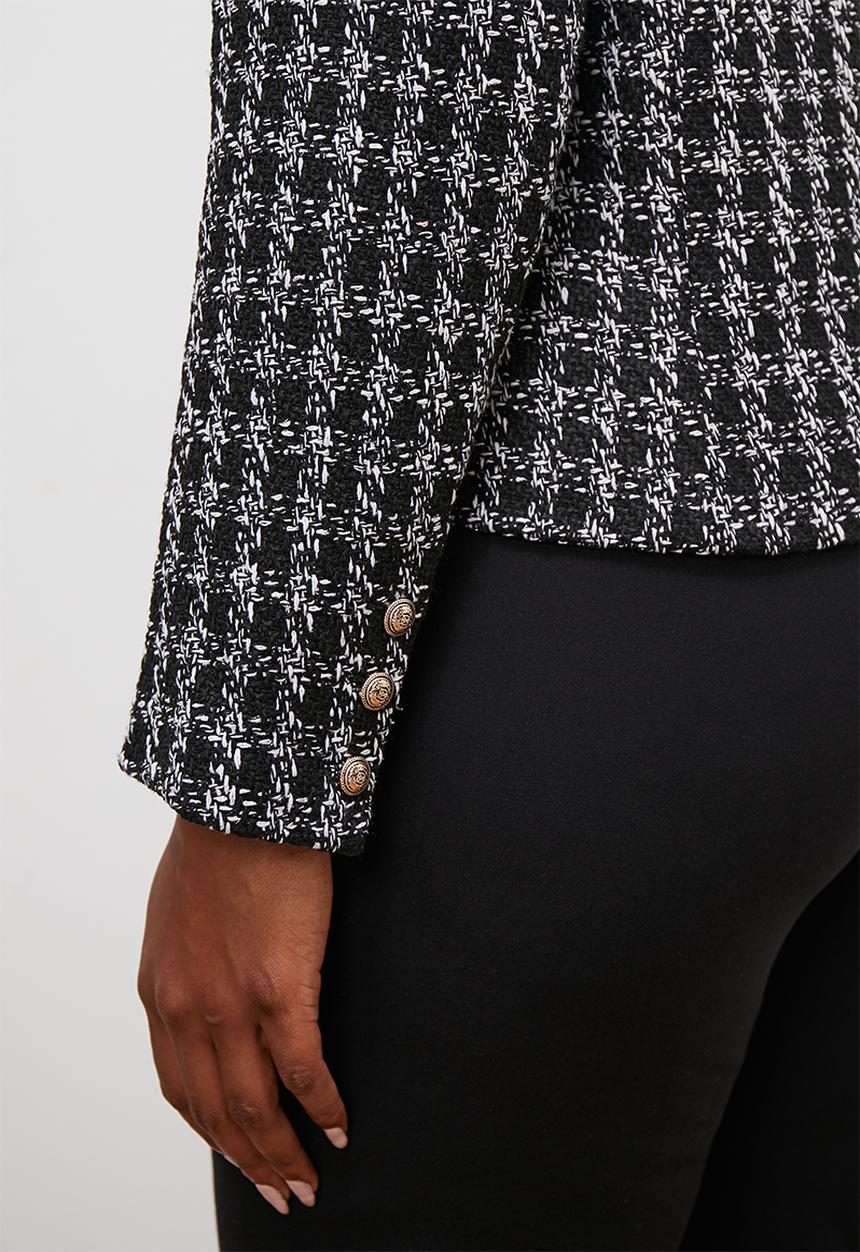 edit - Collarless tweed blazer - black & white