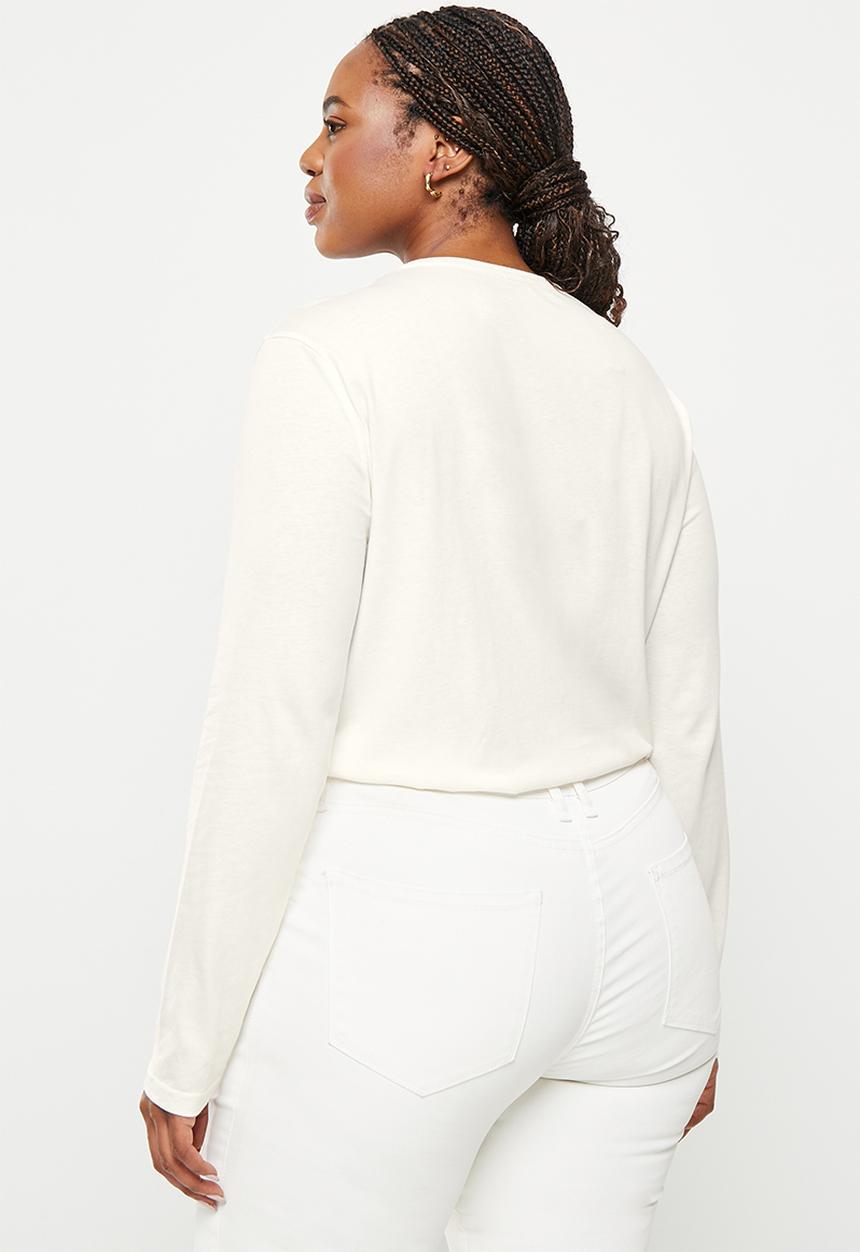 POLO - Plus wmn nailhead long sleeve t-shirt - ecru