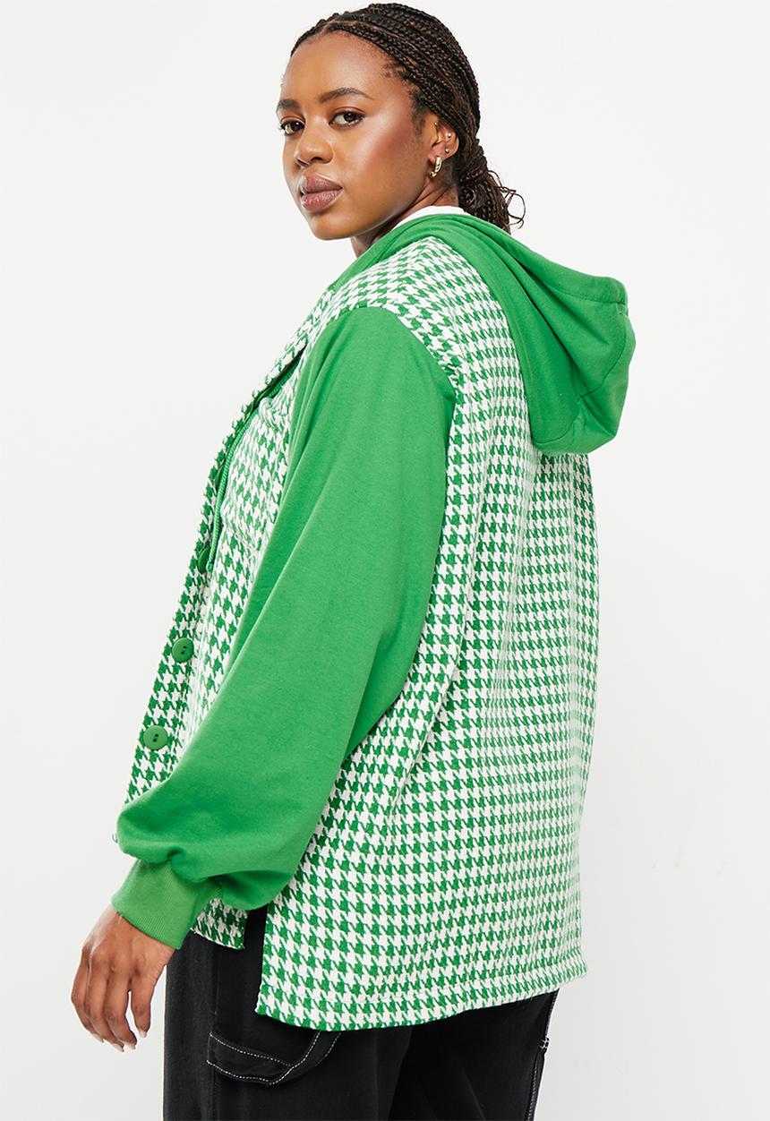 Me&B - Plus Boucle combo hoodie - green houndstooth 