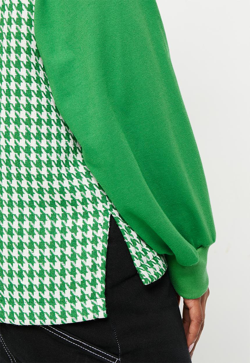 Me&B - Plus Boucle combo hoodie - green houndstooth 