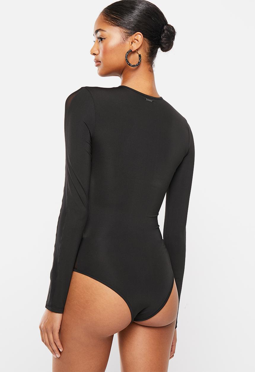 SISSY BOY - Deep connections long sleeeve bodysuit with insets - black