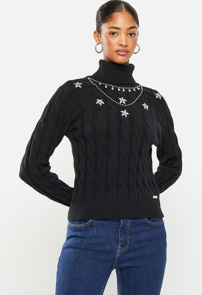 SISSY BOY - Shannon polo neck chunky knitted sweater - black