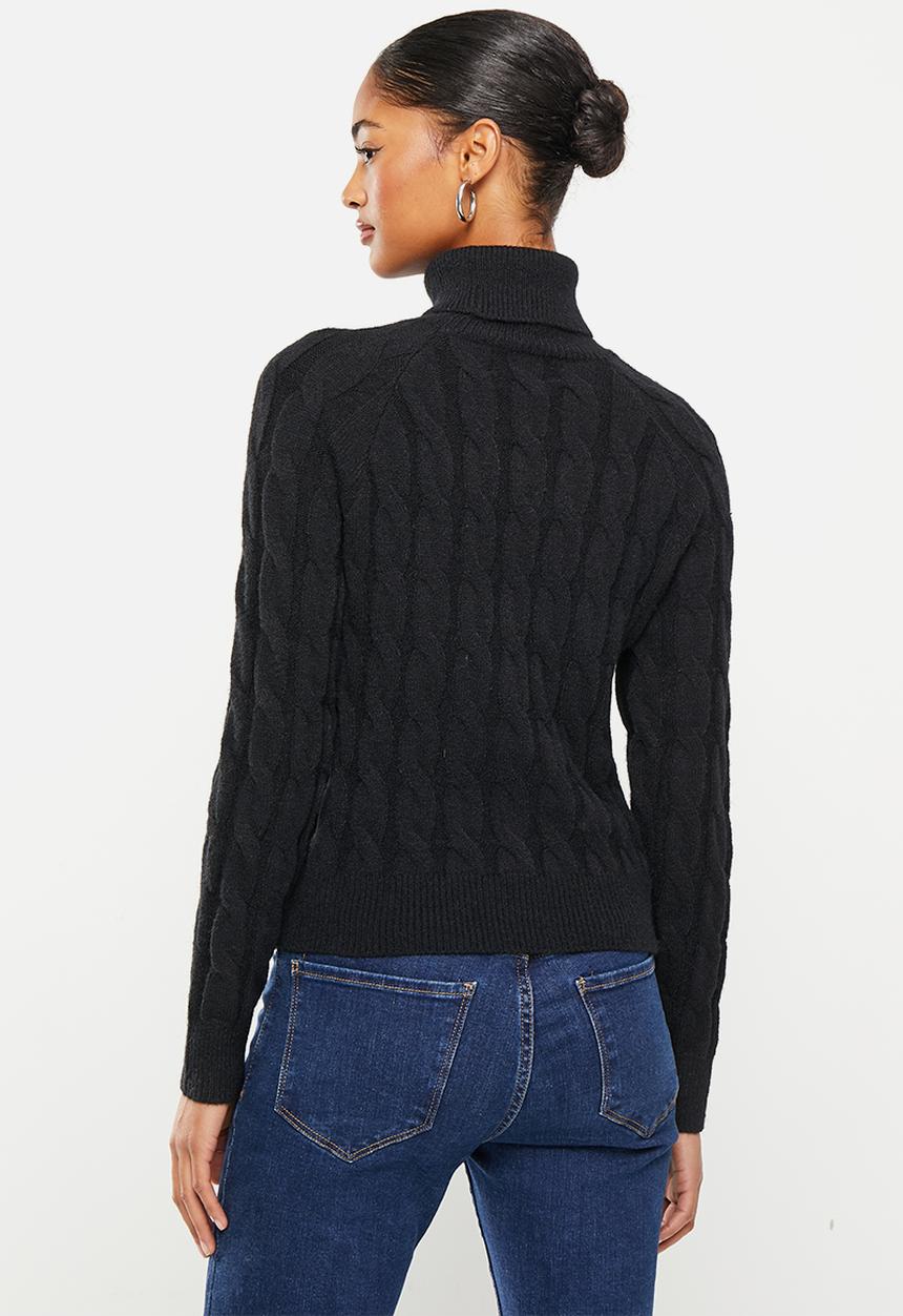 SISSY BOY - Shannon polo neck chunky knitted sweater - black