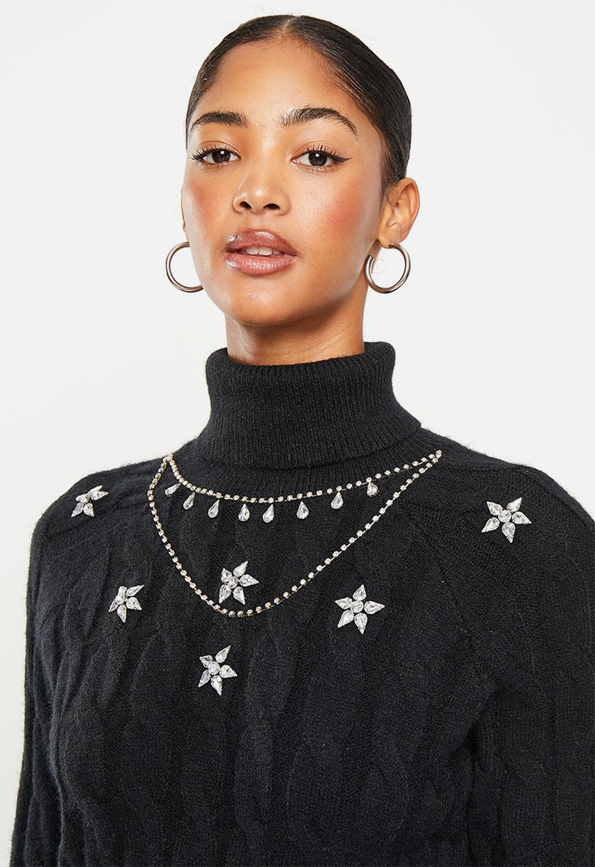 SISSY BOY - Shannon polo neck chunky knitted sweater - black