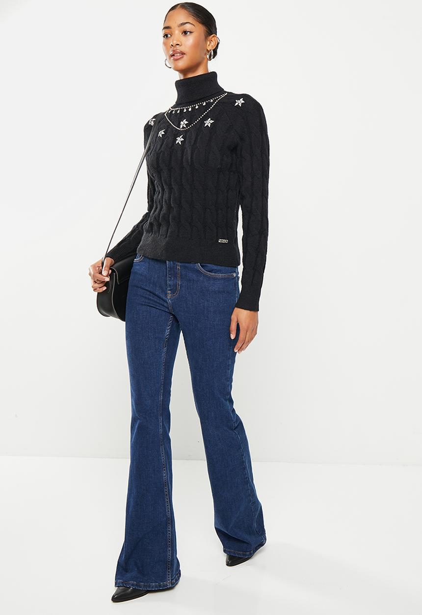 SISSY BOY - Shannon polo neck chunky knitted sweater - black