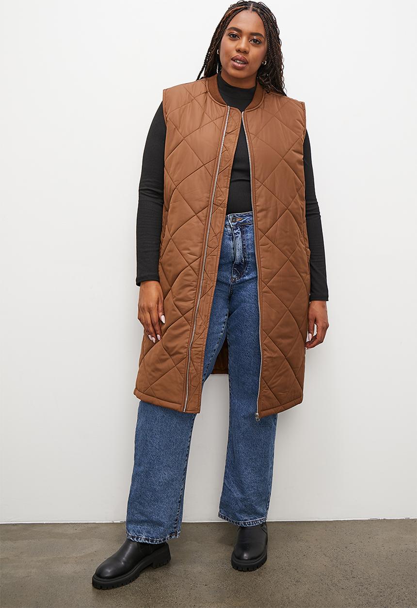 Superbalist - Midi quilted puffer gilet - tan