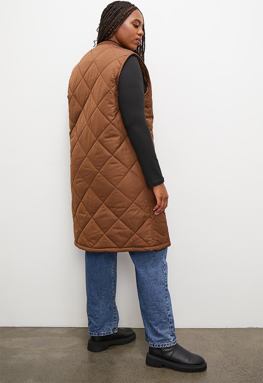 Superbalist - Midi quilted puffer gilet - tan