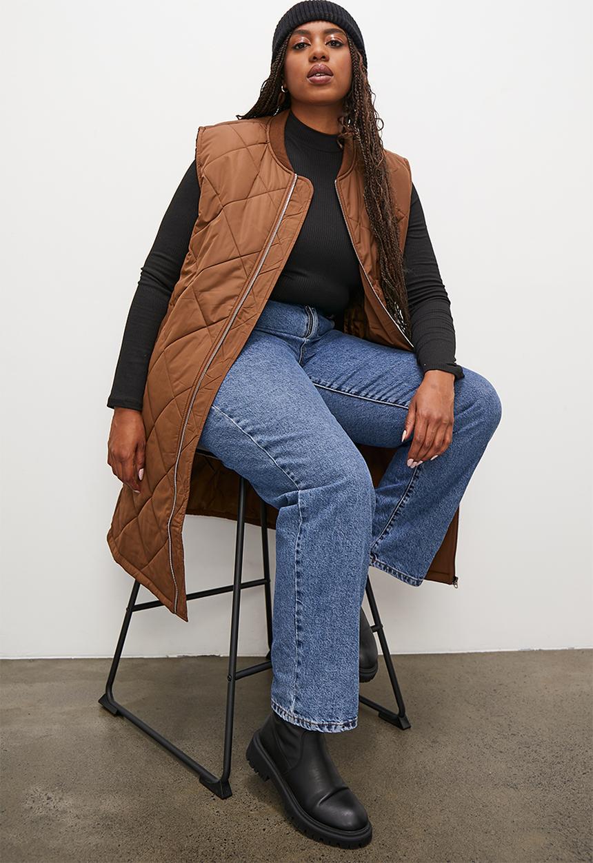 Superbalist - Midi quilted puffer gilet - tan
