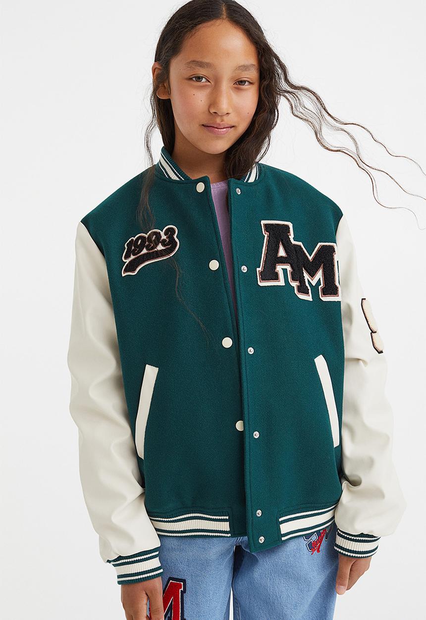 H&M - Baseball jacket - dark green/block-coloured