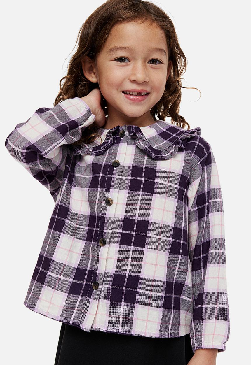 H&M - Frill-collared blouse - purple/checked
