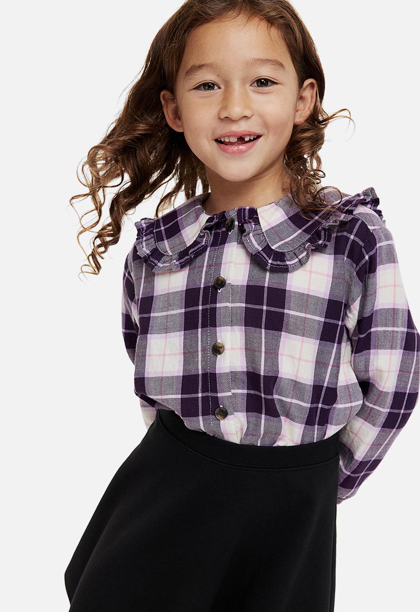 H&M - Frill-collared blouse - purple/checked
