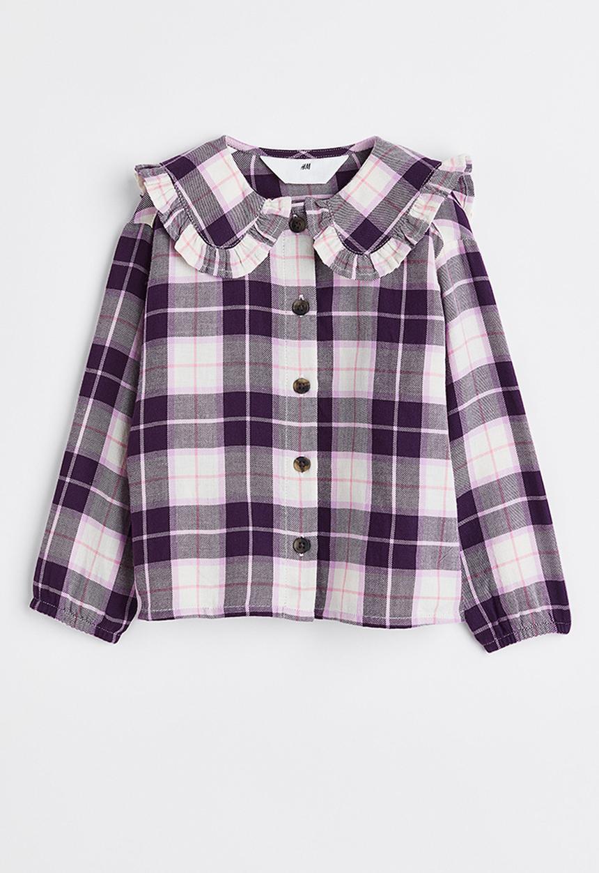 H&M - Frill-collared blouse - purple/checked