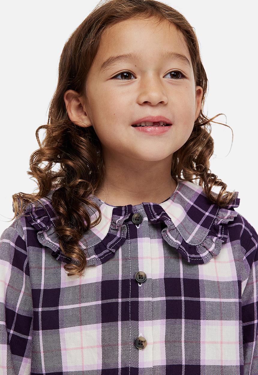 H&M - Frill-collared blouse - purple/checked