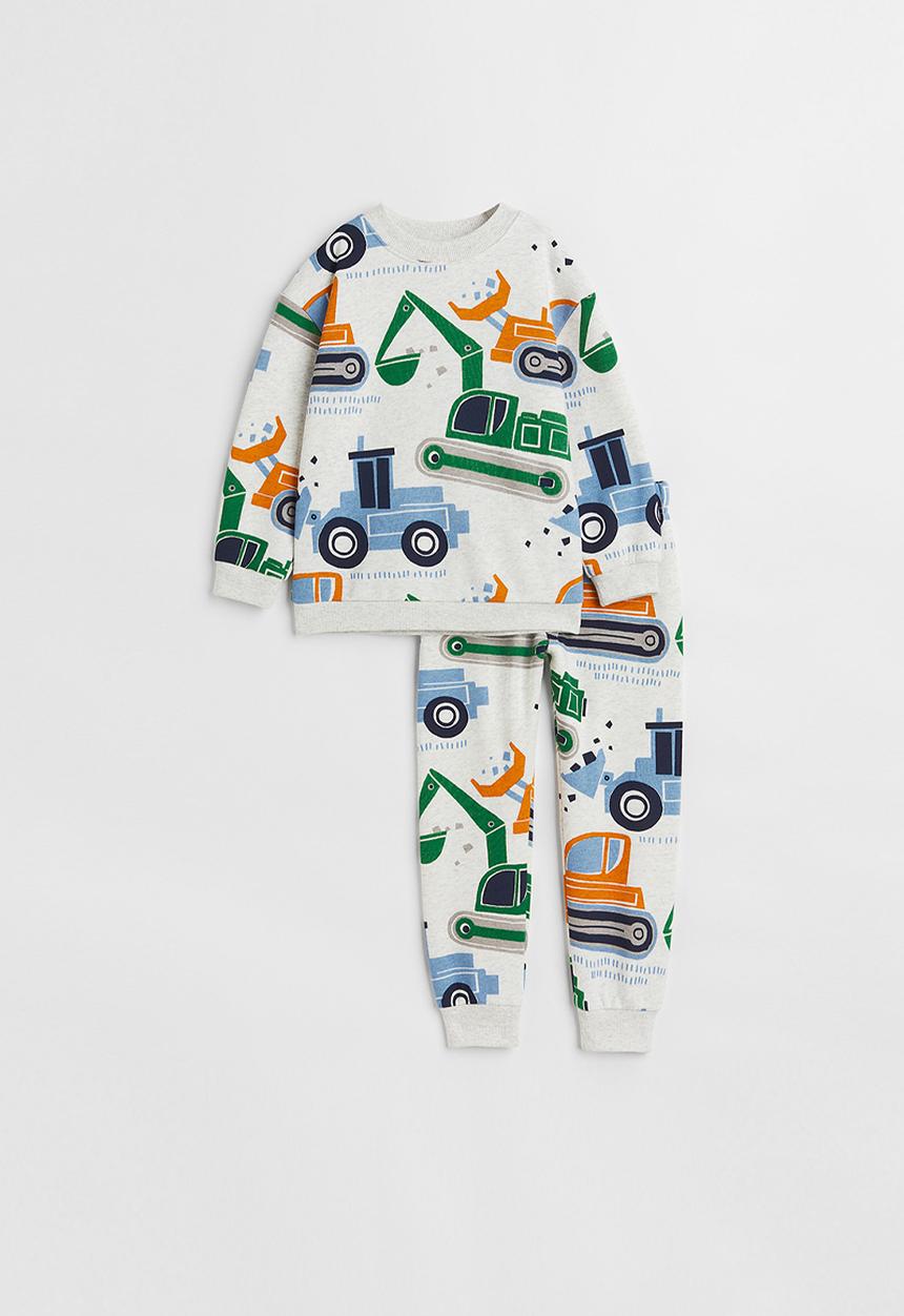 H&M - 2 Piece patterned sweatshirt set - light grey marl/vehicles