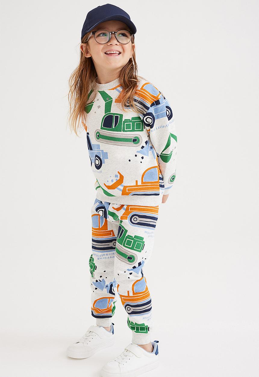 H&M - 2 Piece patterned sweatshirt set - light grey marl/vehicles