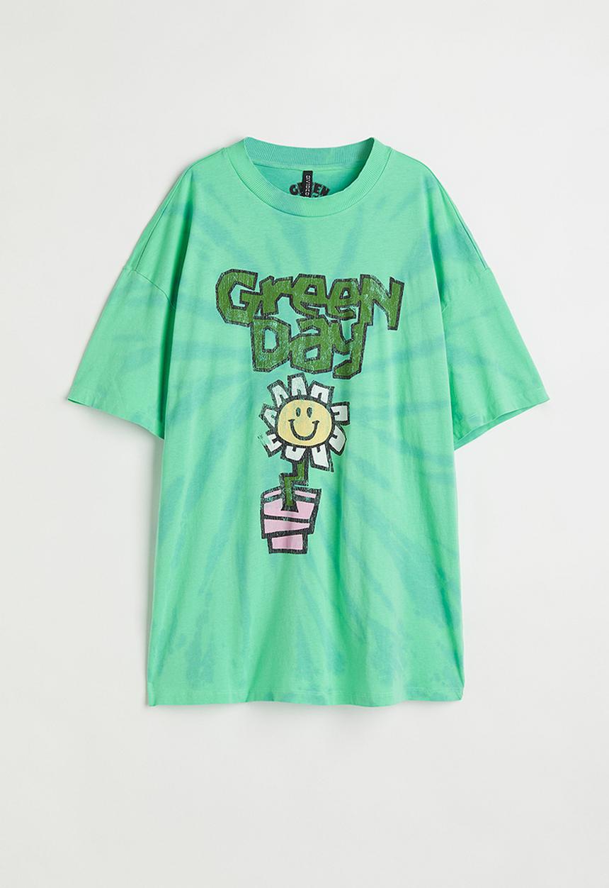 H&M - Printed T-shirt - light green/green day