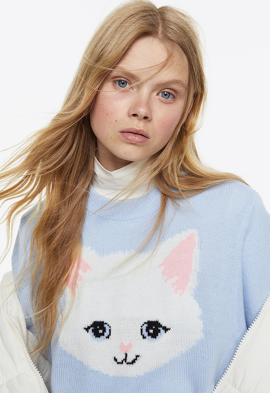 H&M - Jacquard-knit jumper - light blue/cat