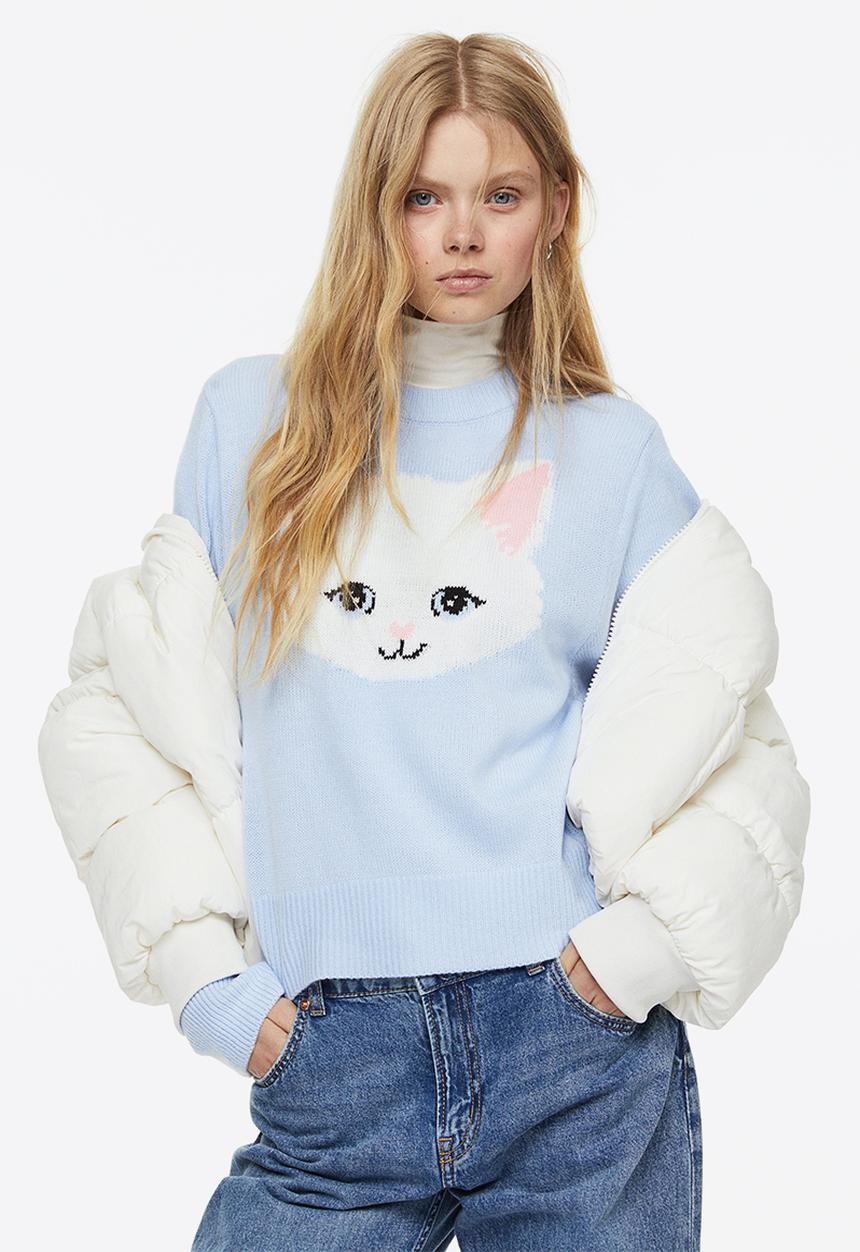 H&M - Jacquard-knit jumper - light blue/cat
