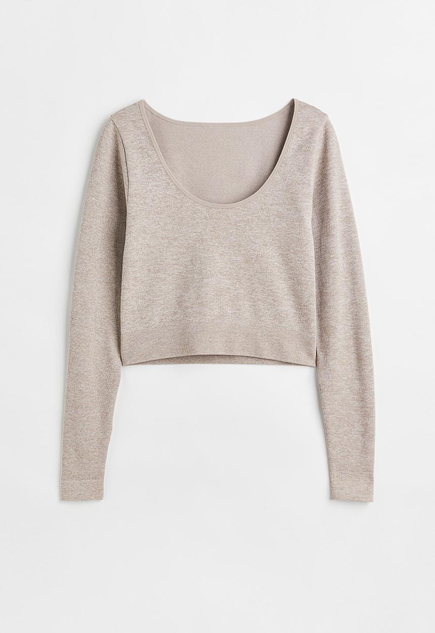 H&M - Thermolite® ribbed top - light beige marl