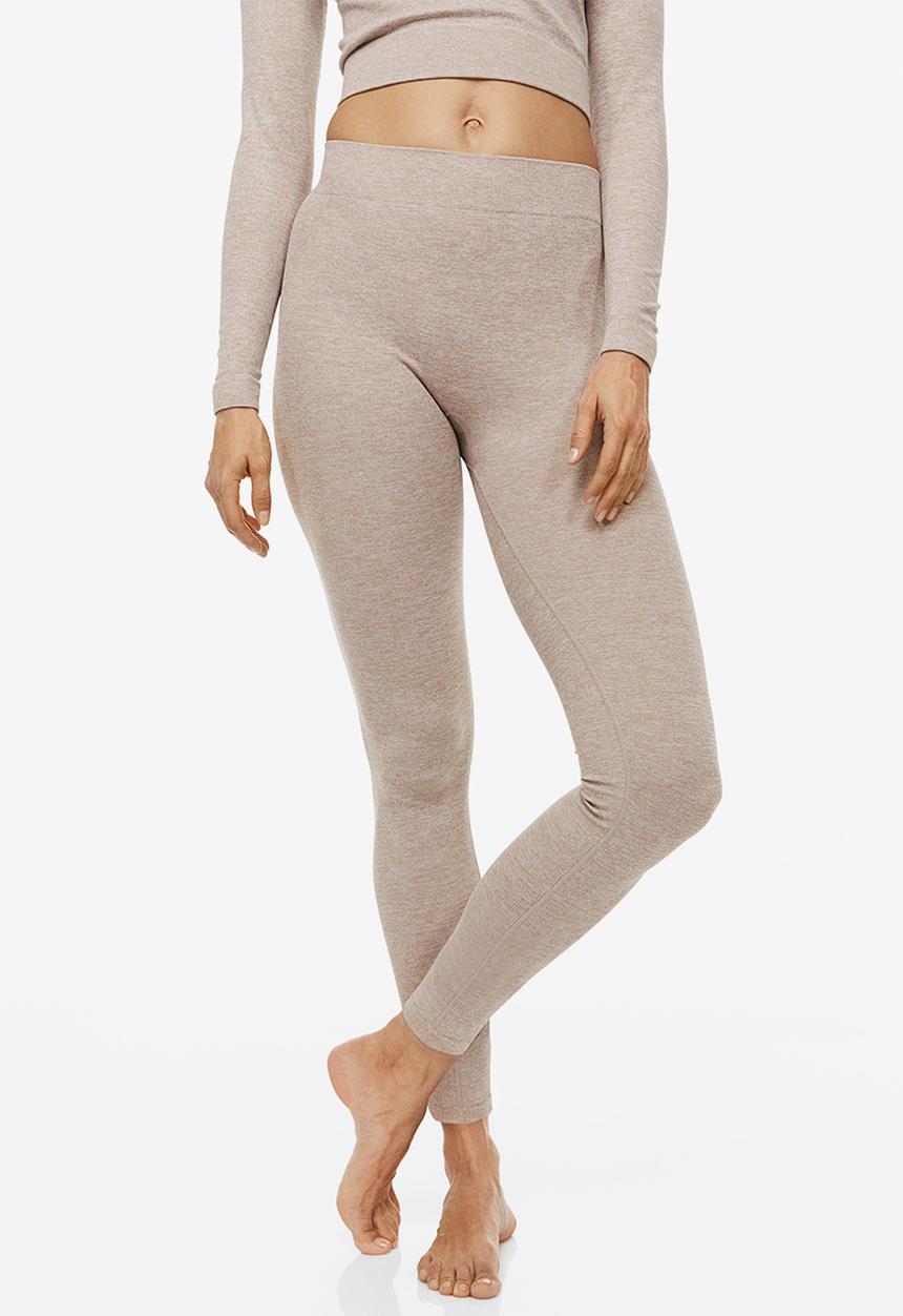 H&M - Thermolite® ribbed leggings - light beige marl