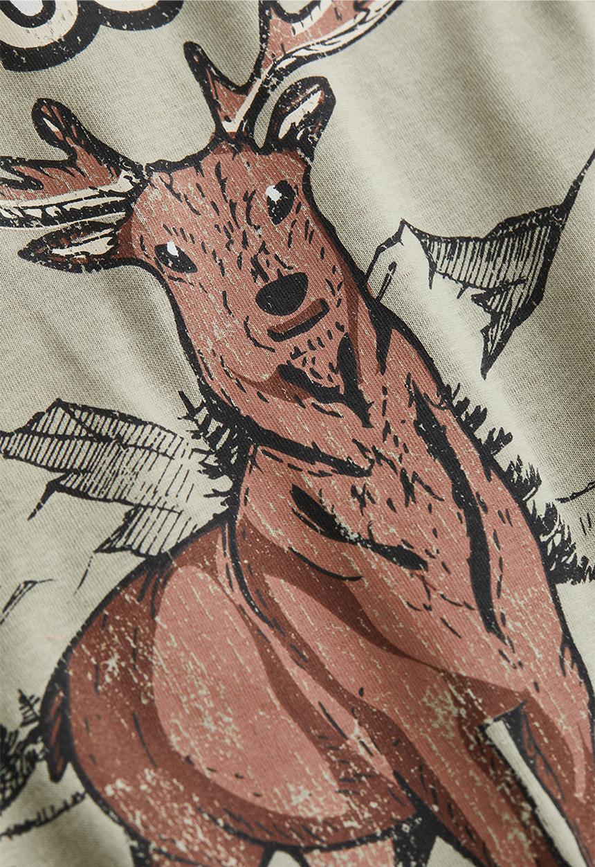 H&M - Oversized printed T-shirt - light khaki green/redwood