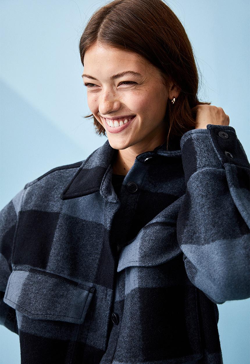 H&M - Oversized shacket - blue/checked