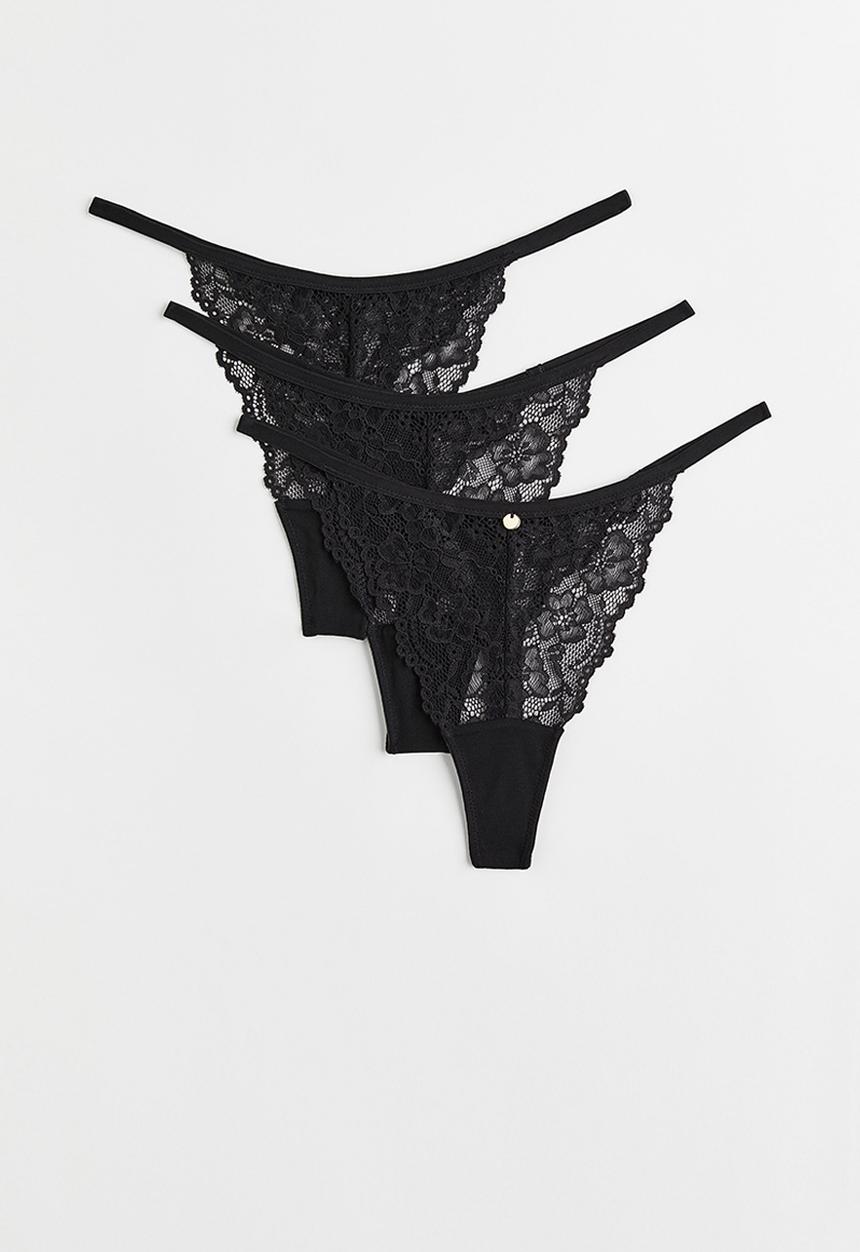 H&M - 3 Pack lace thong briefs - black