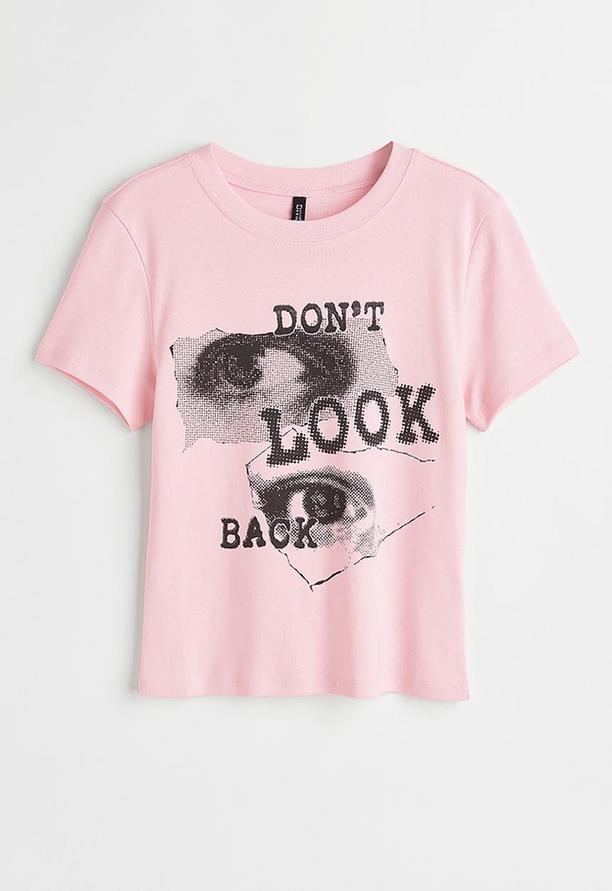 H&M - Fitted top - light pink/eyes