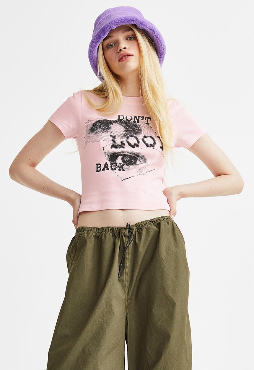 H&M - Fitted top - light pink/eyes