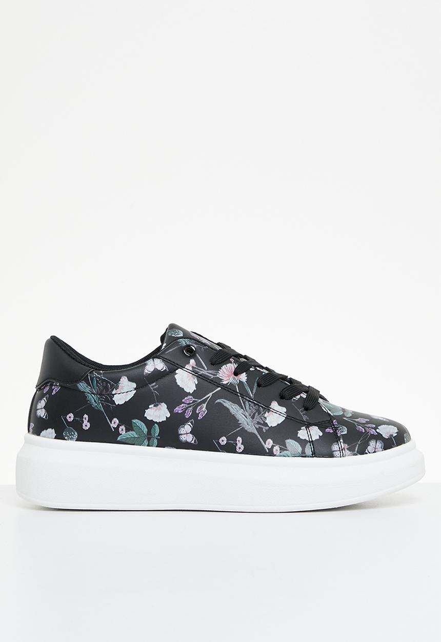 Tom Tom - Floral flatform sneaker - black