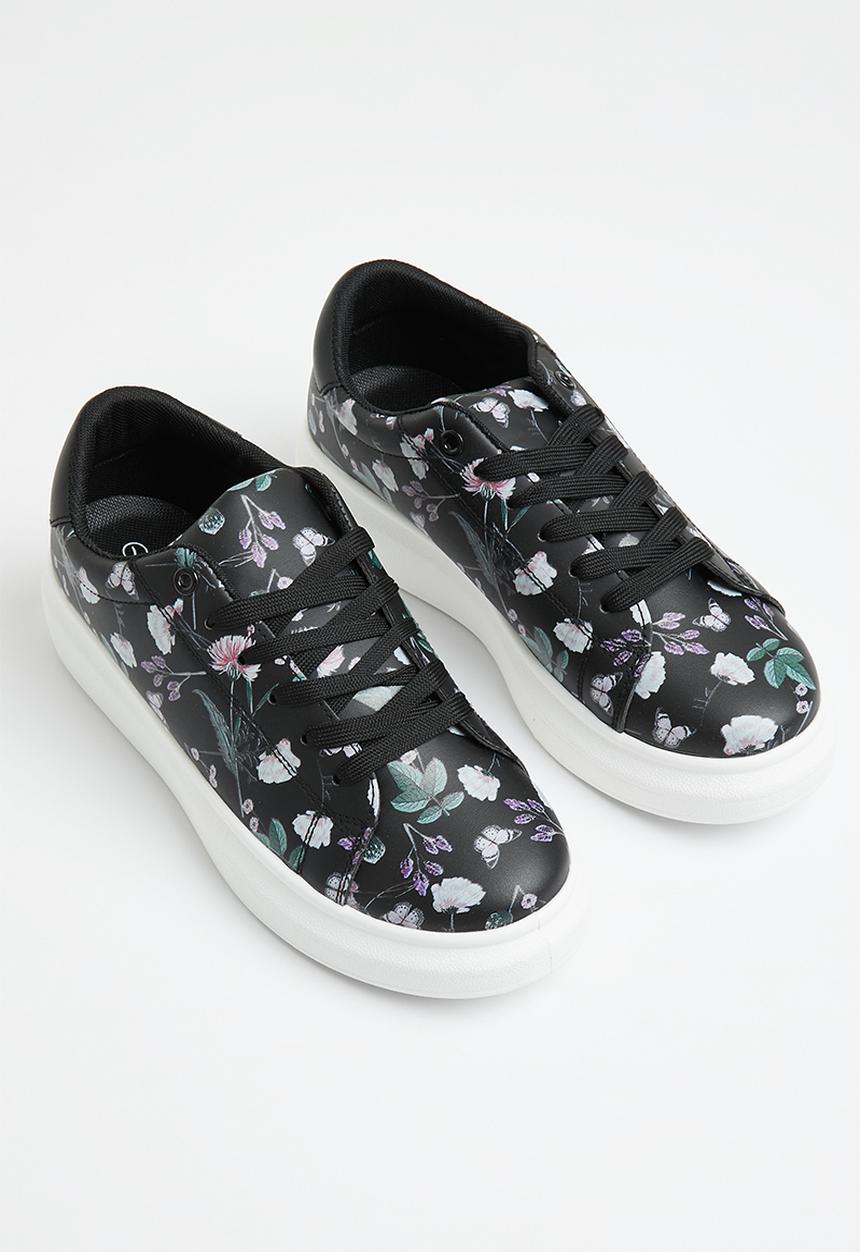 Tom Tom - Floral flatform sneaker - black