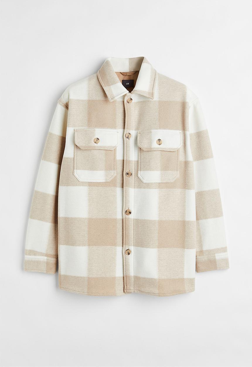 H&M - Relaxed fit overshirt - white/beige checked