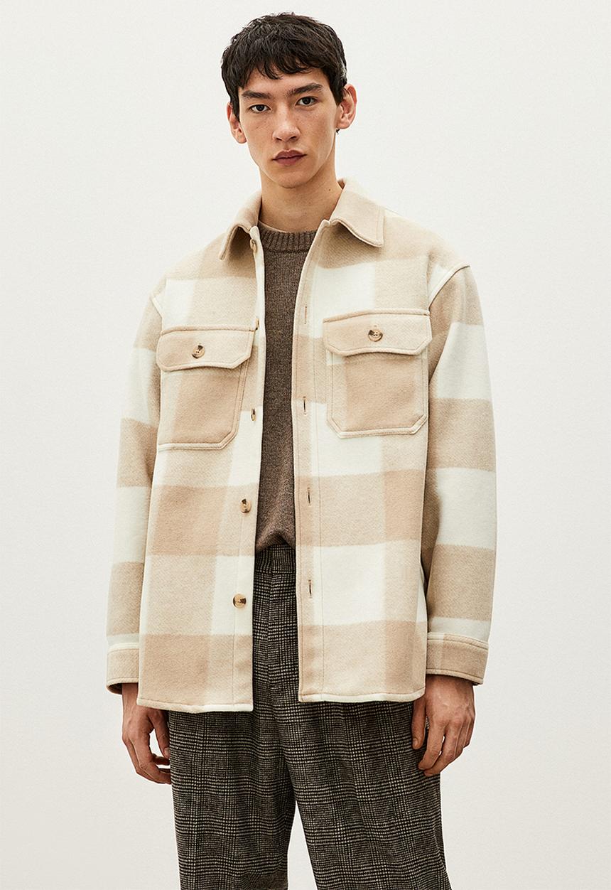 H&M - Relaxed fit overshirt - white/beige checked