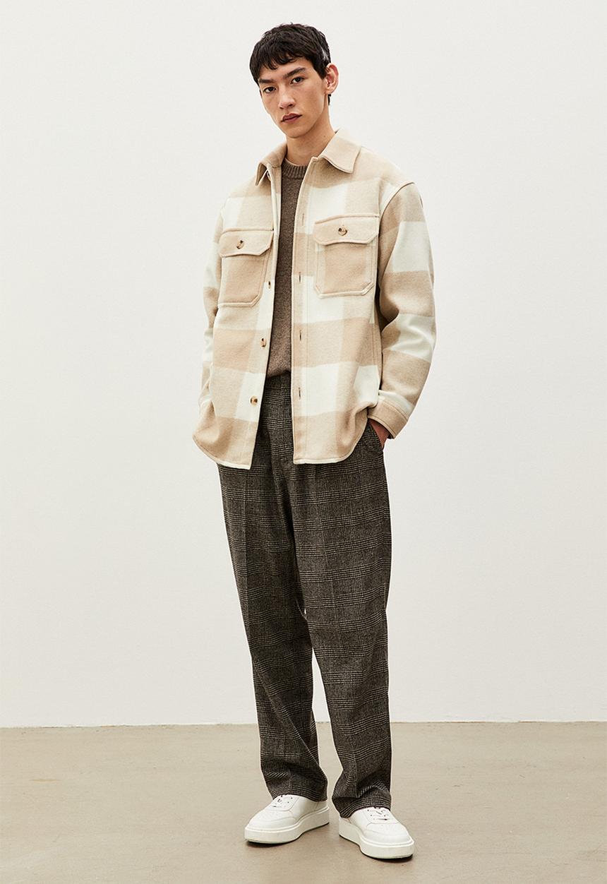 H&M - Relaxed fit overshirt - white/beige checked