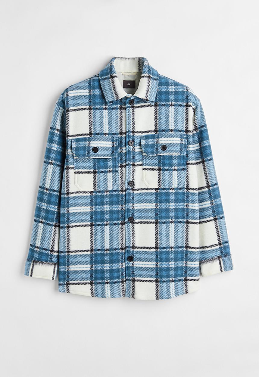 H&M - Relaxed fit overshirt - white/blue checked