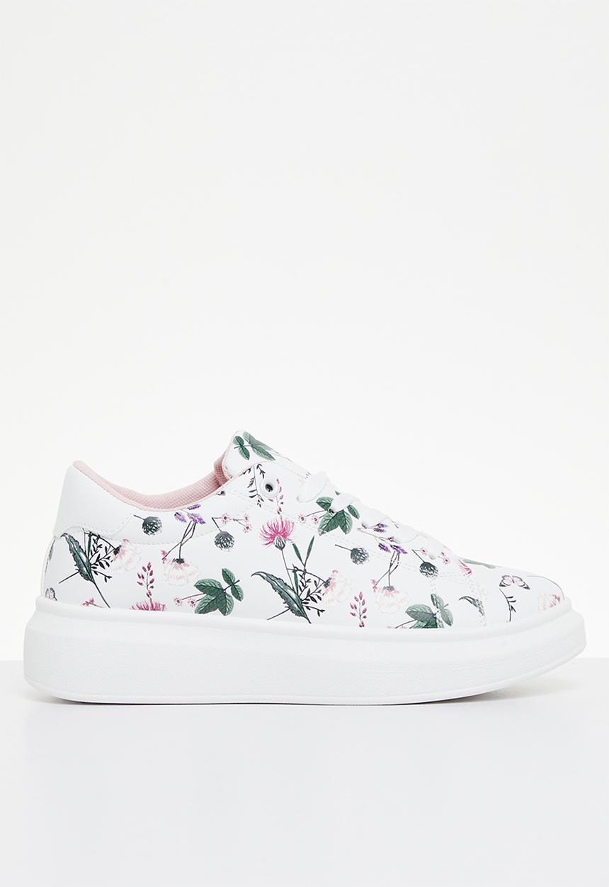 Tom Tom - Floral flatform sneaker - white