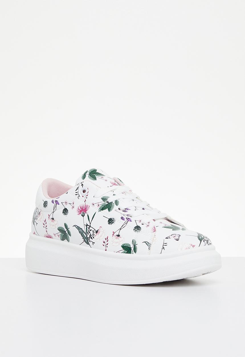 Tom Tom - Floral flatform sneaker - white