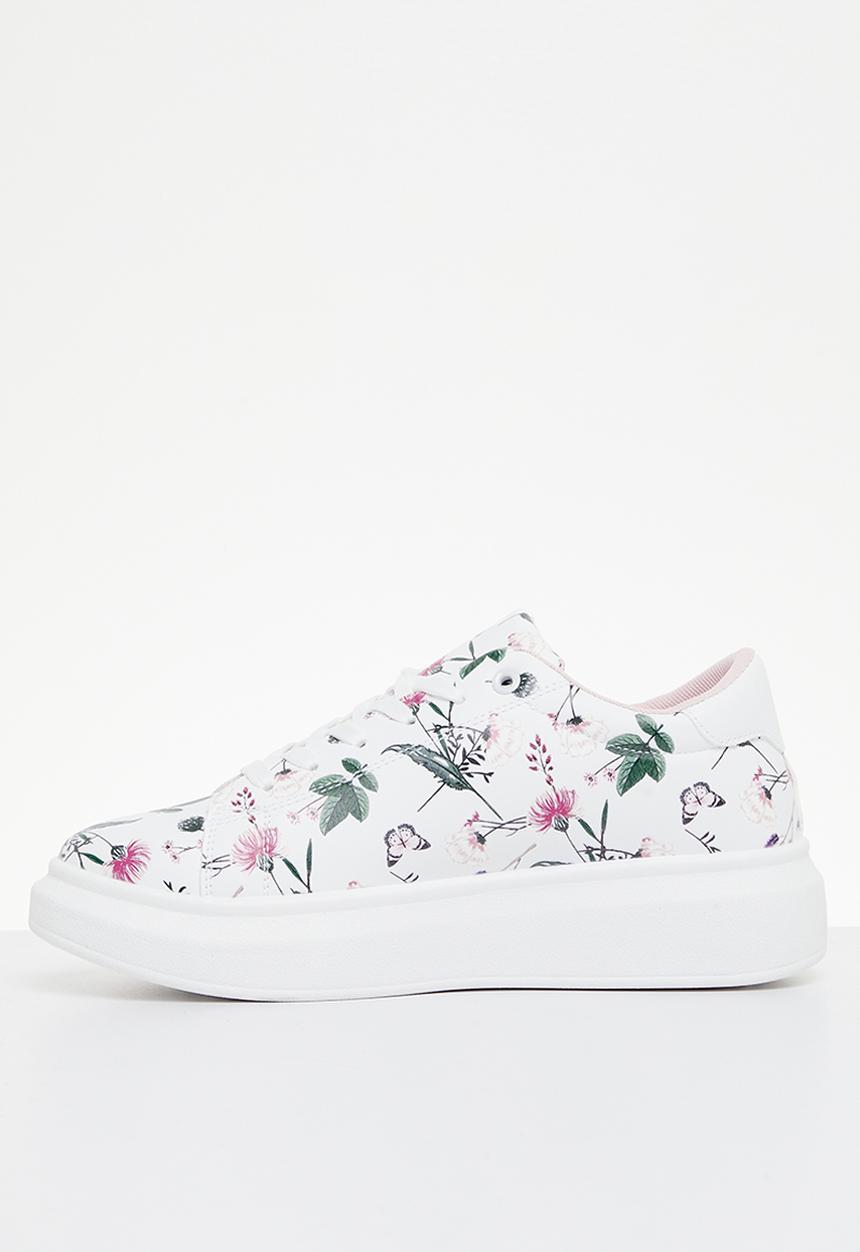 Tom Tom - Floral flatform sneaker - white